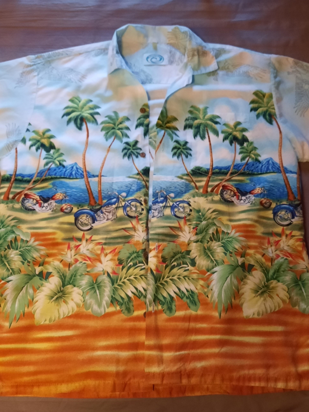 Vintage Gohawaii Men's Shirt XL 100% Rayon Motorcycle Palm Tree Coconut Button